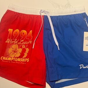 Duvin Men's Blue and Red Swim Trunks